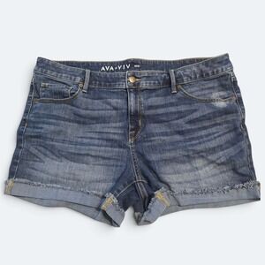 Ava & Viv Womens Size 18W Midi Denim Shorts Medium Wash Cuffed Raw Hem